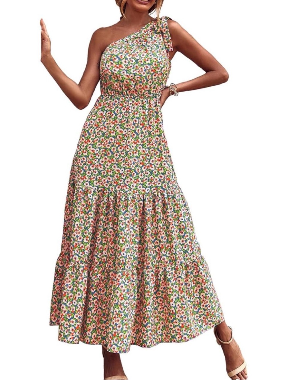 PRETTYGARDEN One-Shoulder Floral Maxi Dress